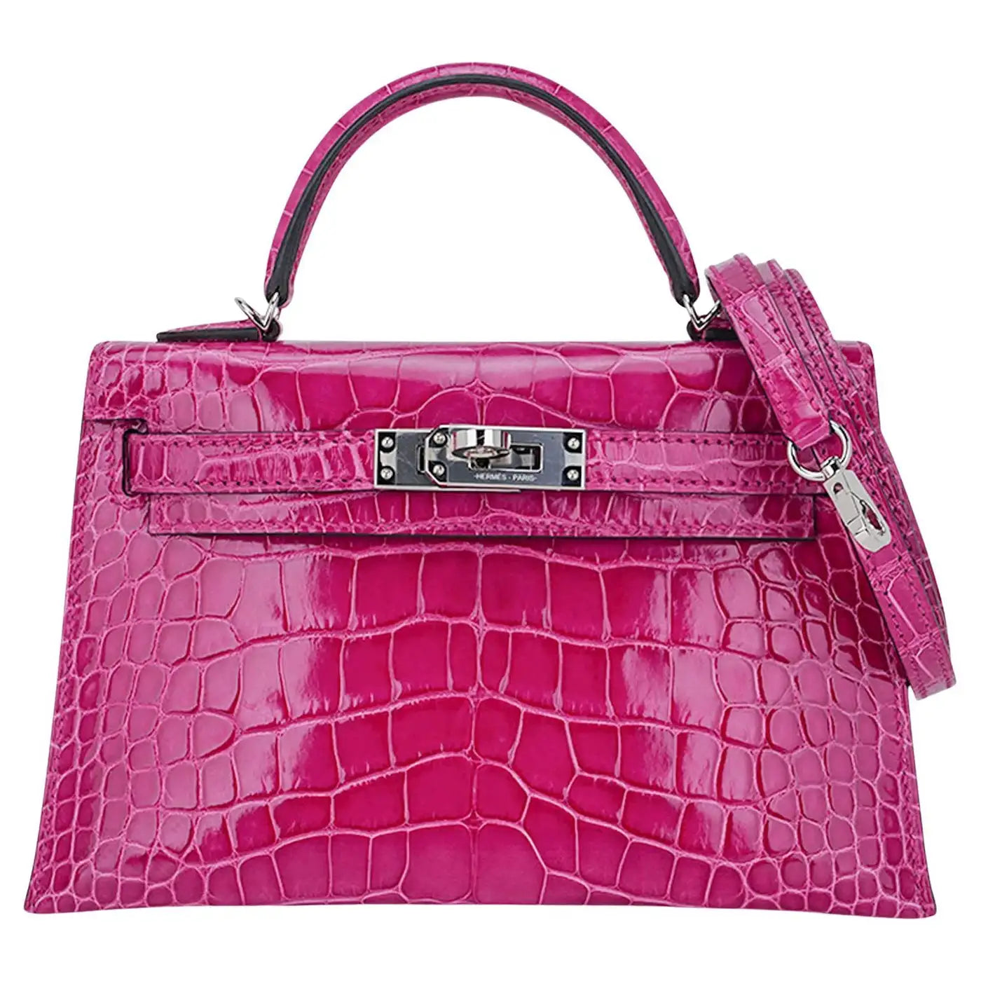 Hermes Kelly 20 Mini Sellier Rose Scheherazade Alligator Bag Palladium Hardware